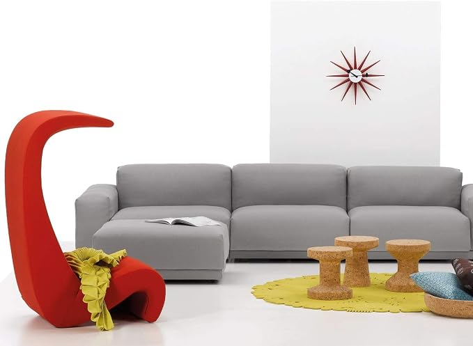 SHISEDECO Modern Sunburst Clock in Red Color, Non Ticking Wooden Mid Century Retro Design Decorative Silent Wall Quartz Clocks for Home, Living Room, Office and Bedroom etc.
