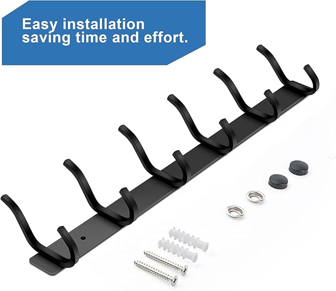 HAMUTH Wall Hooks Heavy Duty, 17 Inch Coat Rack Wall Mount with 6 Hooks, Black Wall Hooks for Entryway, Bathroom - for Hanging Backpack, Bag, Coat, Purse, Hat, Towel, Clothes,2 Packs