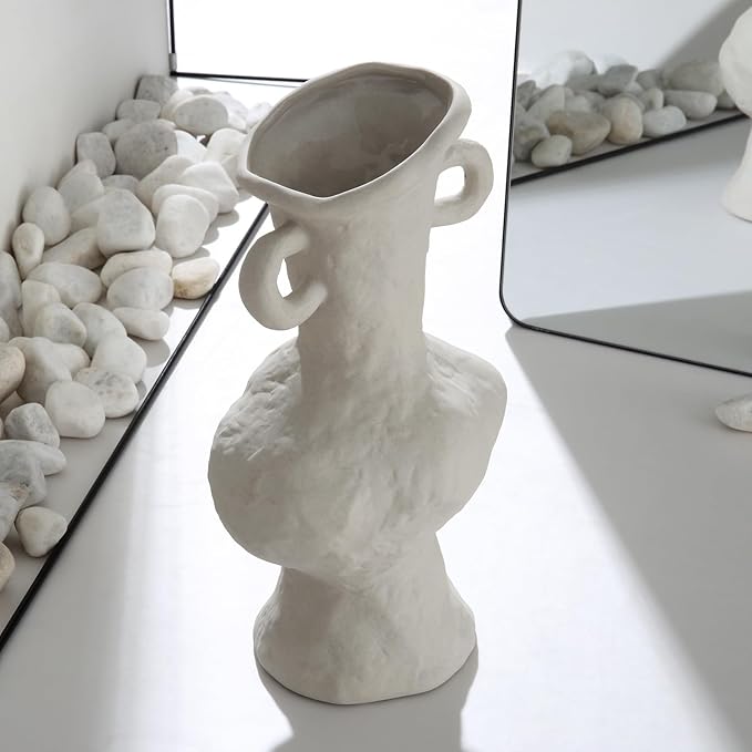 BUICCE Handmade Rustic Ceramic vase for Flowers Unique Decorative Pottery Vase for Farmhouse Home Office Decor