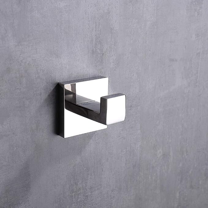TASTOS Bath Towel Hooks Polished Chrome, 4 Pack Stainless Steel Robe Coat and Clothes Hook, Heavy Duty Wall Hook for Bathroom & Kitchen, Modern Square Style Wall Mounted