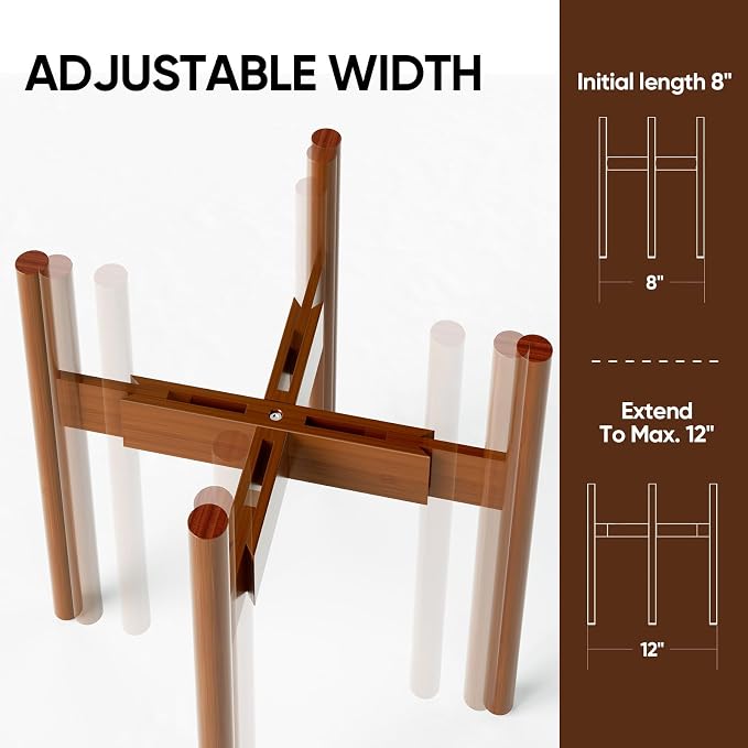 MUDEELA 2 Pack Indoor Plant Stands, 2 Tier Tall Plant Stand 30 inches, Mid Century Bamboo Plant Stand, Adjustable Width 8 - 12 inches, Fits Pot Size of 8 9 10 11 12 inches, Pot & Plant Not Included, Brown