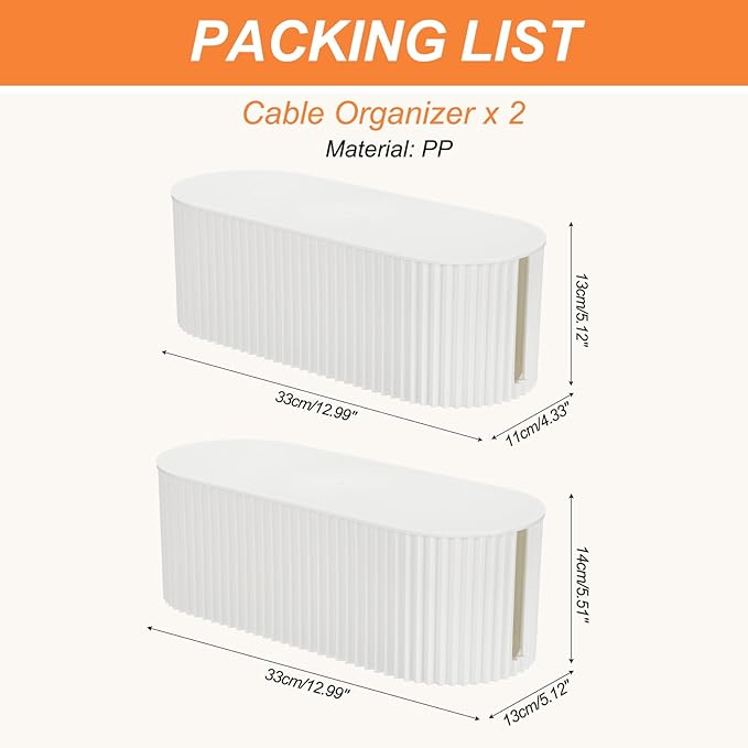 YOKIVE Cable Management Box, Cord Hider Organizer Decorative Strip Storage Box Desk Accessories for TV Computer Cords Home, Office, White, 2 Pcs