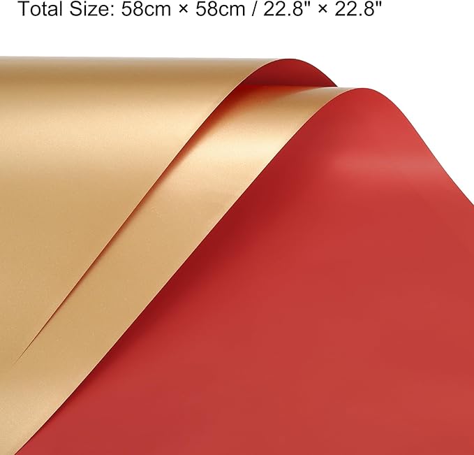 MECCANIXITY 20 Pcs Double Sided Color Flower Wrapping Paper Wine+Gold 22.8"x22.8" Waterproof for Florist Bouquet Supplies, DIY Crafts, Gift Box Packaging