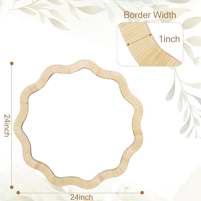 ULIKE Rattan Wicker Mirror for Bathroom, 24 Inch Boho Woven Decorative for Wall, Rustic Farmhouse Vanity Mirror, Geometric Scalloped Rattan Mirrors for Living Room Entryway Bathroom Bedroom