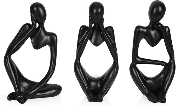 Sandstone Resin Thinker Style Abstract Sculpture Statue Collectible Figurines Home Office Bookshelf Desktop Decor (Small Black, 3pcs)