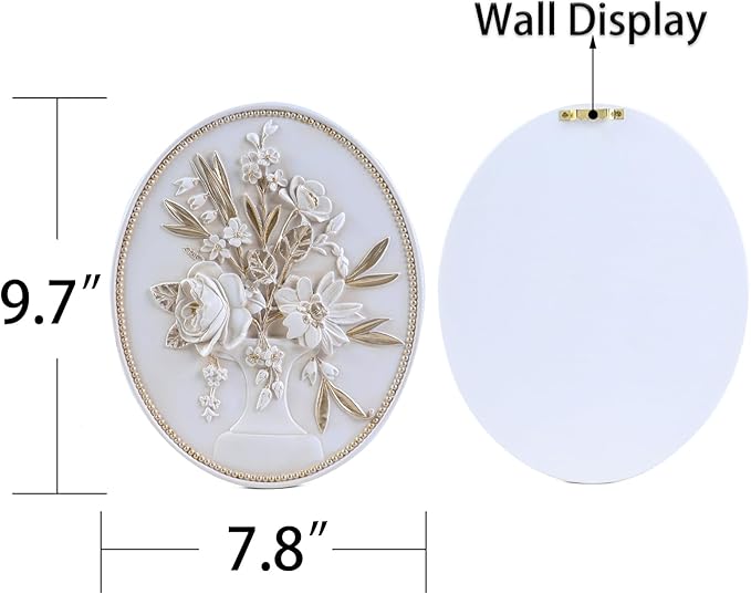 SIKOO Vintage Wall Sculptures White Flower Wall Art Hand Painted Ornate Wall Hanging Decoration Antique Pediment Wall Statue Ornament Decor Gallery for Kitchen Bedroom Living Room