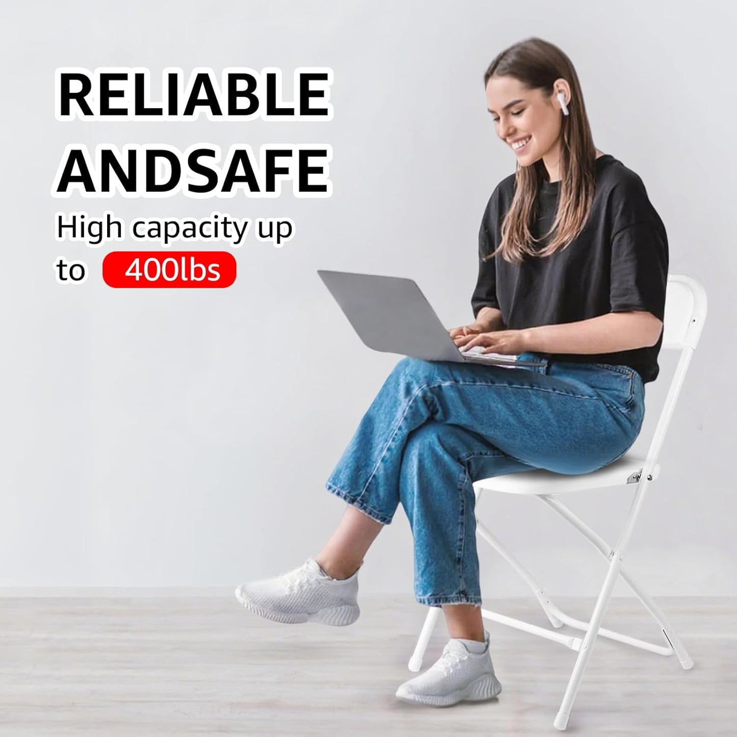 White Folding Chairs - 10 Pack Portable Stackable Design | Durable Indoor/Outdoor Use, 400lbs Capacity