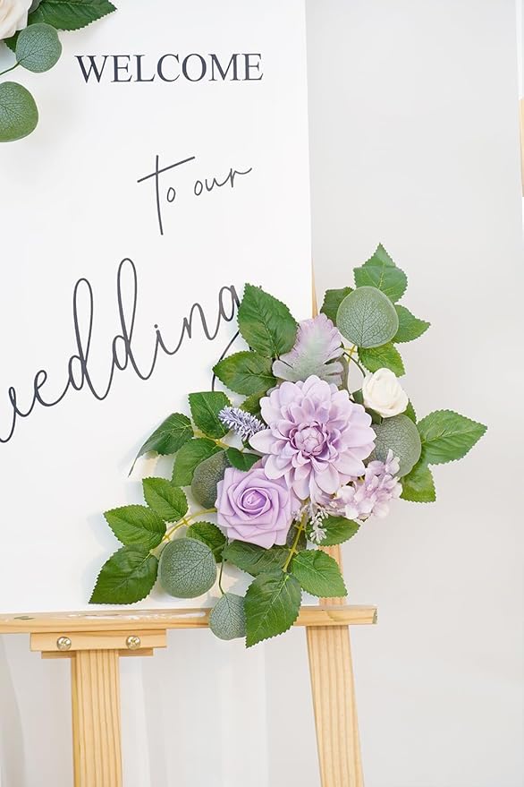 WEIERYUE(Pack of 2 Artificial Flowers Decorations,Artificial Arch Backdrop Garlandfor Ceremony Party Reception Entrance Welcome Easel Door Floral Decor Wall Home Entryway Outdoor(Cream Purple)
