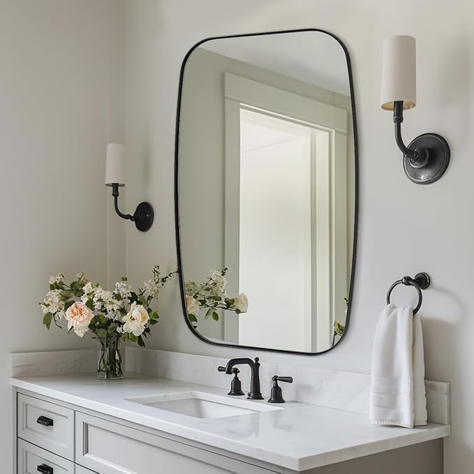 ANDY STAR 24x30 Black Bathroom Mirror, Oblong Vanity Mirror with Stainless Steel Metal Frame, Matte Black Mirror for Over Sink, Modern Anti Rust Wall Mounted
