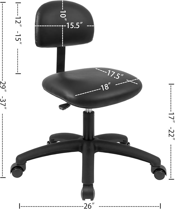 Chair Master FSS Series Square seat Low (17"-22") seat Height Chair. Vinyl-for Office, Garage, Desk, Shop, Computer, Doctor, Medical, Easy to Clean! (Black, Low, Self Braking Casters)