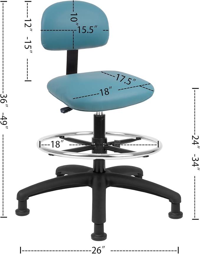 Chair Master FSS Series Square seat Tall (24"-34") seat Height Chair. Vinyl-for Office, Garage, Desk, Shop, Computer, Doctor, Medical, Easy to Clean! 18" Footring (Aqua, Tall, Glides)