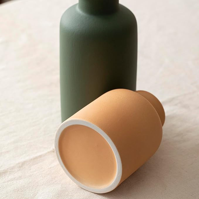 Large Modern Ceramic Vase Set of 3, Neutral Colors, Decorative Bottles for Home, Farmhouse Rustic Decor (XL Green Mix)