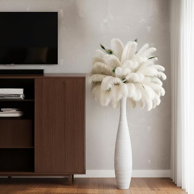 Tall Floor Vase, Large Resin Vase for Rustic Home Decor Modern Farmhouse, Sturdy, Luxury, Textured, Vessel for Decorative Branches Dried Flowers, 27.5 inches Vases for Decor, White