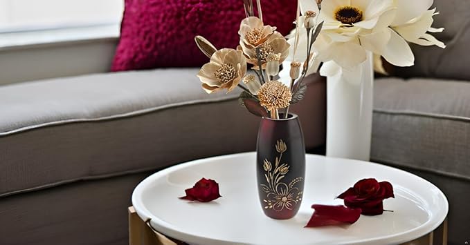 AeraVida Bold and Vibrant Flower Garden Red Mango Tree Wood Flower Vase | Hand-Carved Decorative Wooden Vase for Home or Office | Rustic Nature-Inspired