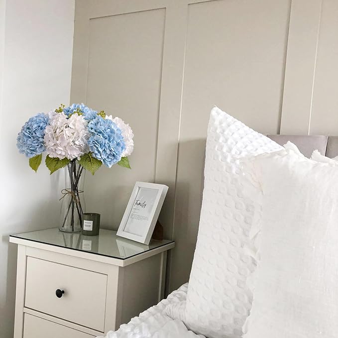 Light Blue Flowers Real Touch Artificial Hydrangeas, 3Pcs 21”Large Royal Latex Silk Flowers,Long Stems Fake Flower Bouquet for Centerpieces Table Home Party