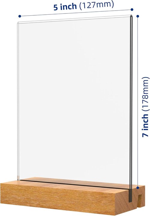5x7 Inch Acrylic Sign Holder by [Brand Name] - Vertical & Slant Display with Wood Base | 6 Pack