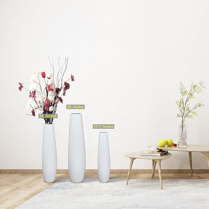 Ceramic White Floor Vase 17.7 Inches Tall Flower Holder Decorative Large Vases for Table Centerpieces Shelf Home Decor Living Room Branches Sky-Dried Flower Arrangement Simple Decorative