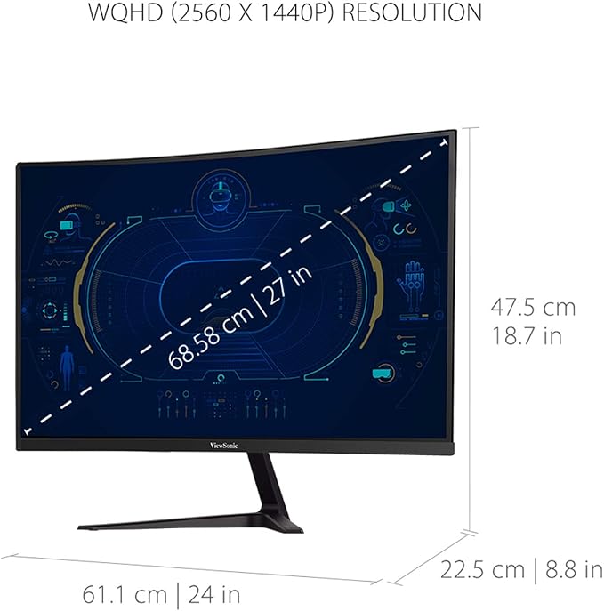 ViewSonic VX2718-2KPC-MHD 27 Inch Curved 1440p 1ms 180Hz Gaming Monitor with FreeSync Premium, Eye Care, HDMI and Display Port