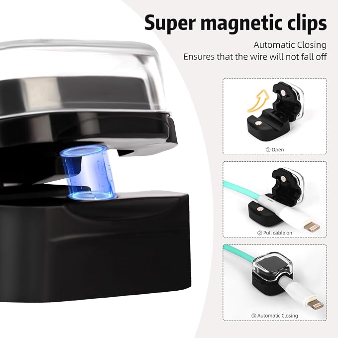 Magnetic Cable Clips Cord Organizer Holder, 6 Pack Adhesive Wire Holder Keeper Organizer USB Charging Cable Storage Holder for Home Office Phone Car Wall Desktop Nightstand Kitchen (Black)