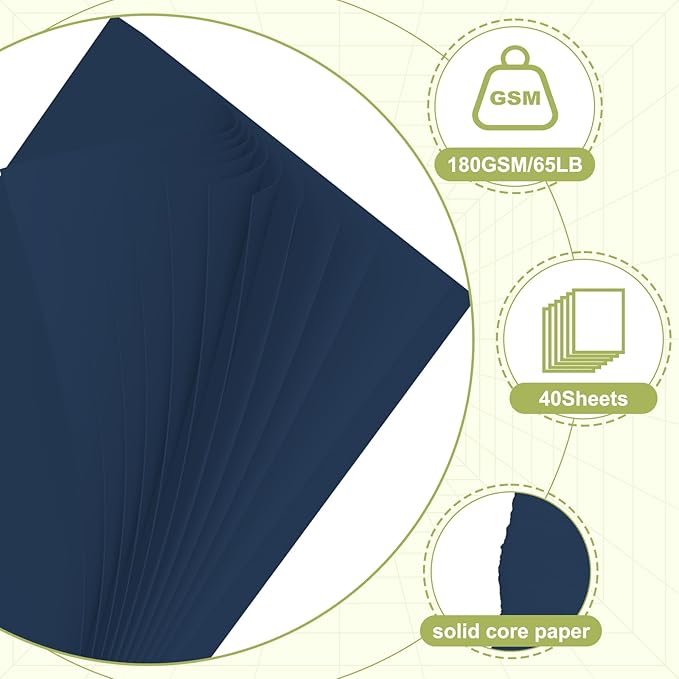 40 Sheets Cardstock 8.5x11, 65lb Darkblue Card Stock, Construction Paper, 180gsm Thick Printer Paper for Printing, Painting, Card Making, Kids School Supplies,Party Decorations