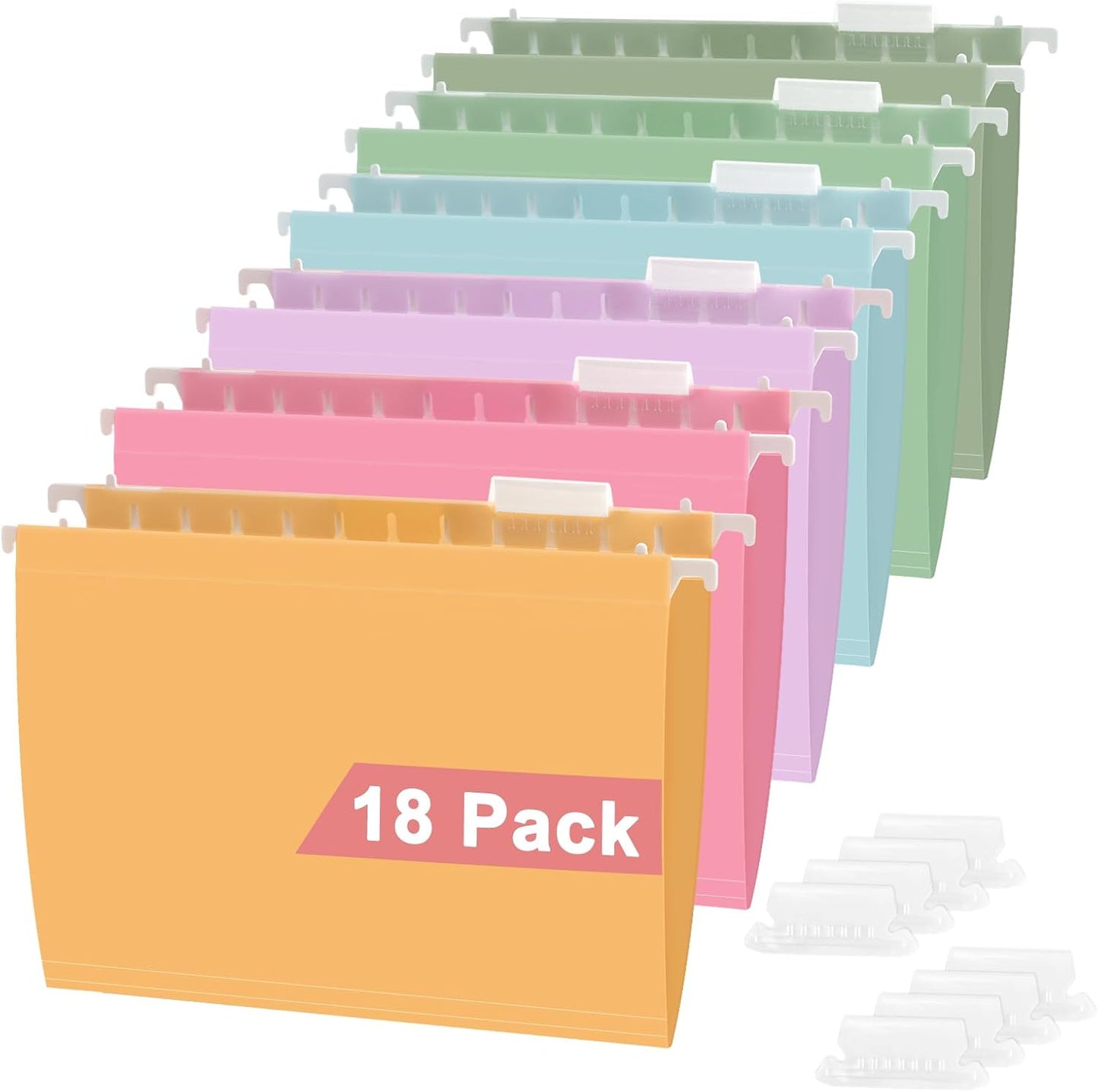 Surcotto Hanging File Folders - Letter Size, 18-Pack Reinforced Plastic with 1/5-Cut Tabs | Ideal for Home & Office