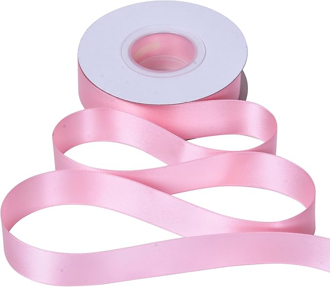 YAMA Pink Double Faced Satin Ribbon, 1 Inch 25 Yards, Great for Crafts Bows Flower Bouquet Wedding Home Decor Gift Wrapping