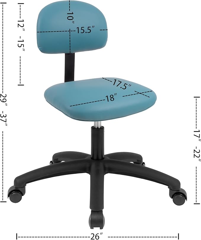 Chair Master FSS Series Square seat Low (17"-22") seat Height Chair. Vinyl-for Office, Garage, Desk, Shop, Computer, Doctor, Medical, Easy to Clean! NO Footring (Aqua, Low, Self Braking Casters)