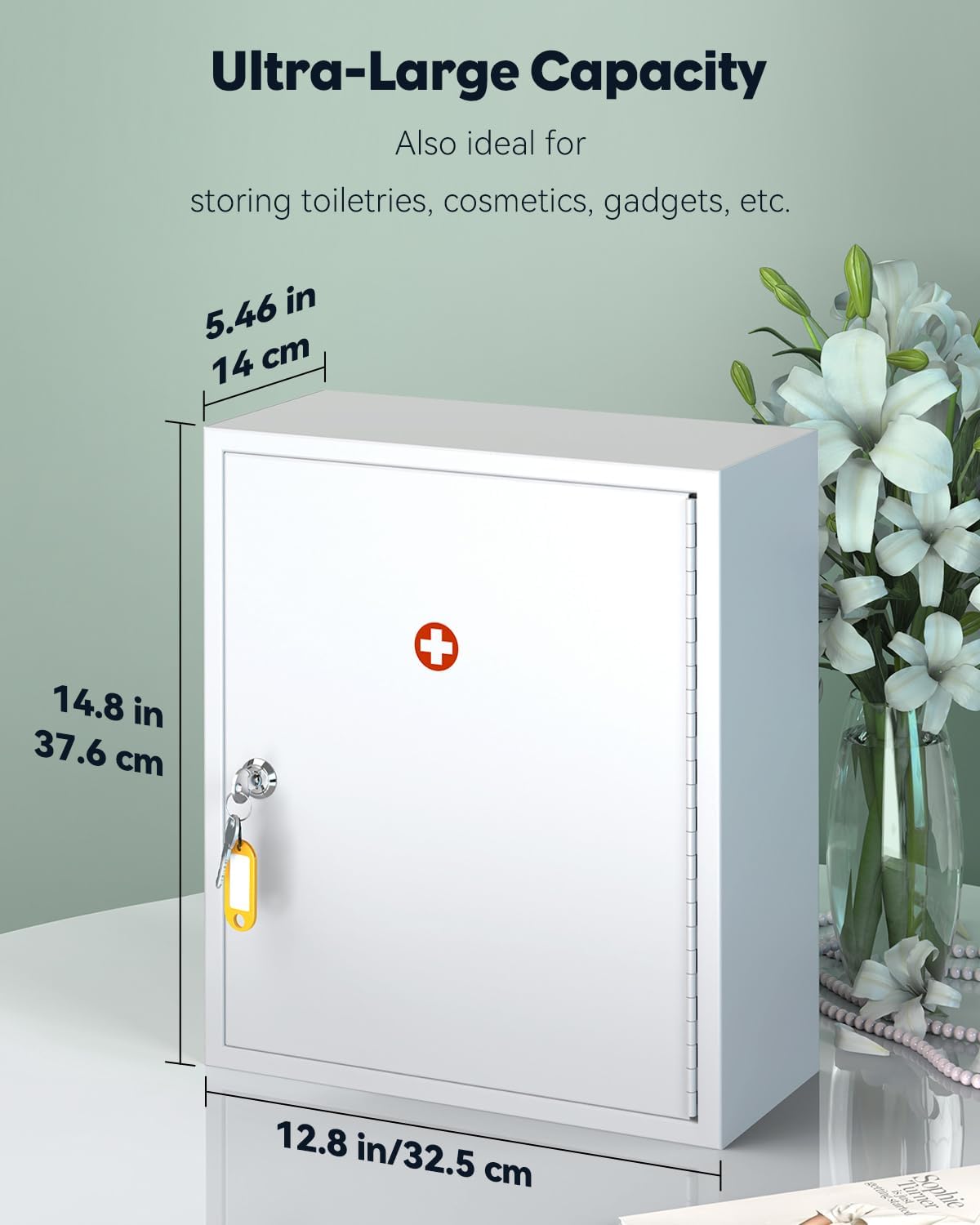 Uniclife Wall Mount Medicine Cabinet - Lockable Steel Storage Organizer | Large Capacity, White