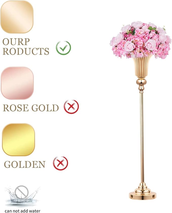 32.2" Height Versatile Gold Tall Vases for Centerpieces, Metal Trumpet Vases for Wedding Party Dinner Centerpiece, Road Lead for Anniversary Celebration Birthday, 2pcs