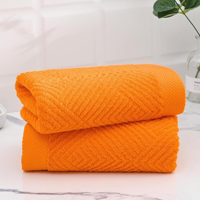 sense gnosis Super Soft Orange Hand Towels Terry Striped Weave Pattern Ultra Absorbent 100% Cotton Hand Towel for Bathroom Home Decorations 13 X 29 Inch, 2 Pieces
