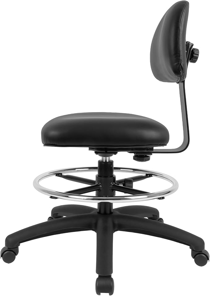 Chair Master FSS Series Square seat Mid (19"-27") seat Height Chair. Vinyl-for Office, Garage, Desk, Shop, Computer, Doctor, Medical, Easy to Clean! 18" Footring (Black, Mid Stool, _Standard Casters)