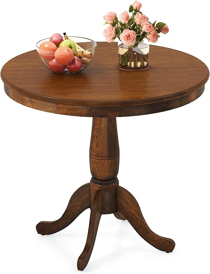 Giantex Round Dining Table for 2-4 People, 32" D X 30" H Wooden Kitchen Table with Spacious Table Top, Pedestal Base, Leisure End Tables for Bar, Kitchen, Dining Room, Restaurant, Walnut