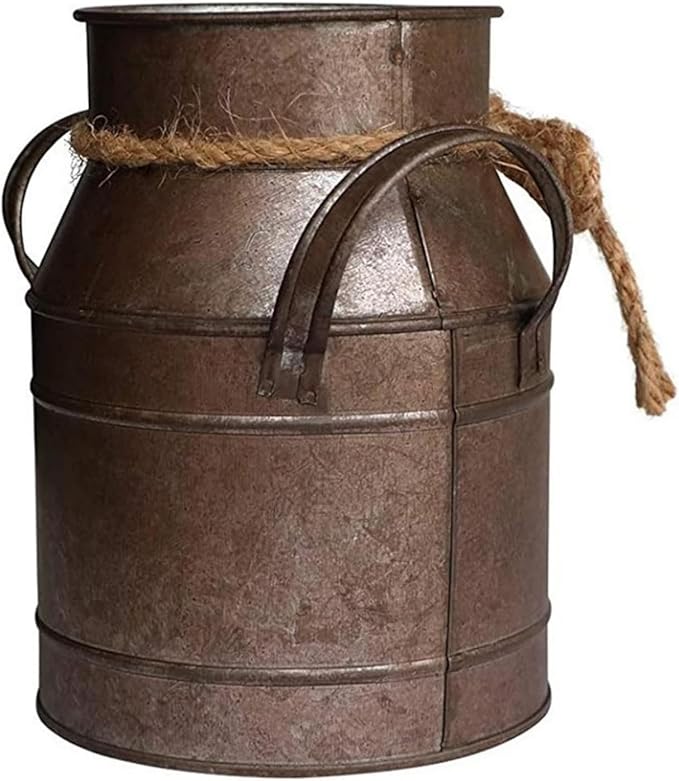 Primitive Distressed Iron Vase Bucket,Shabby Chic Classy Designed Metal Vase,Vintage Rustic Antique Decorative Flower Vase for Birthday Gift,Home Decor,Wedding,Party(5.5" L x 3.5" W x 5.9" H)