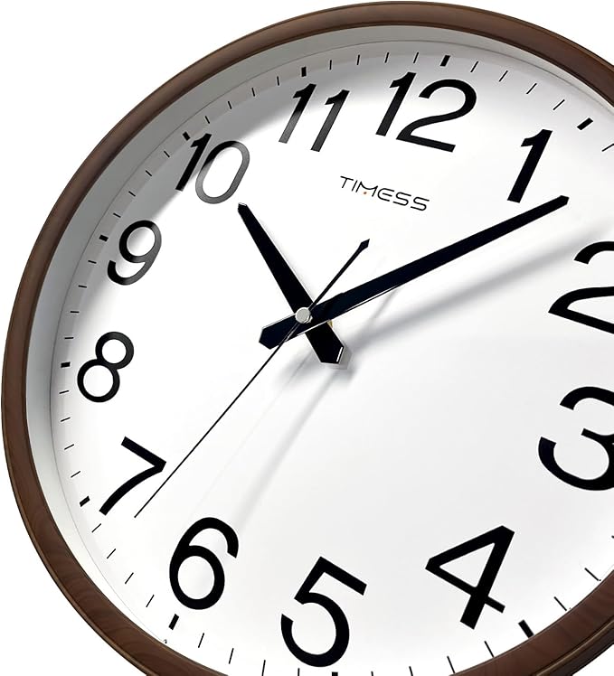 TIMESS Wall Clock, Classic Wood Style Finish, 13 Inch Non-Ticking Silent Battery Operated Analog Clock, Ideal Retro Decor for Home, Bedroom, Living Room, Kitchen, Bathroom, Office(Wood Brown)