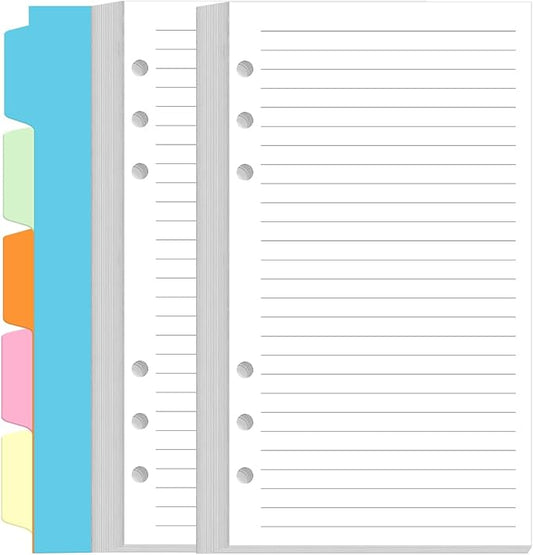 (2-Pack) A6 Lined Paper Refills for Filofax Personal Binder Planner - 160 Sheets/320 Pages Paper with 5 Colorful Binder Dividers, 3.75" x 6.75"