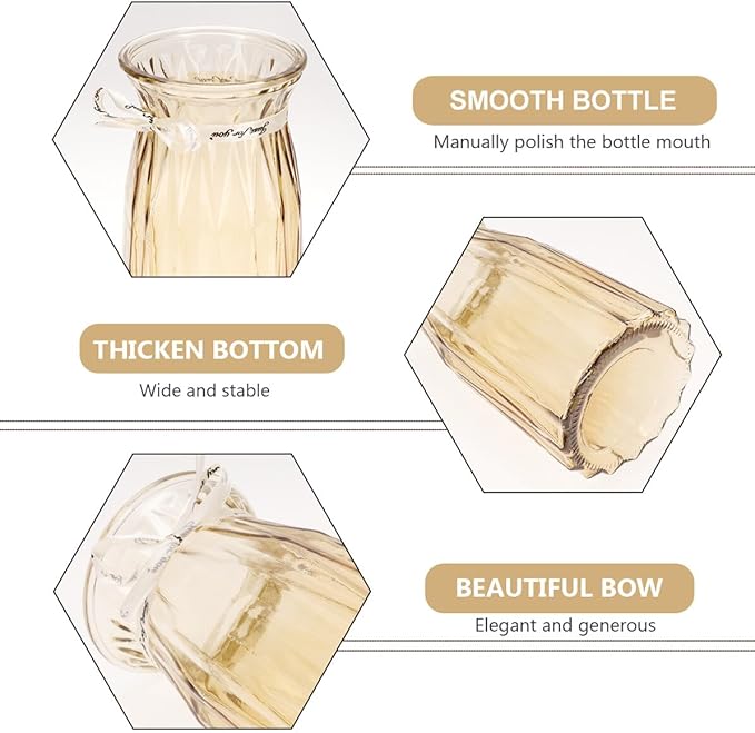 Nordic Style Glass Vase Amber Color Decorative Hydroponic Flower Bottle Elegant Planter Pot for Home Office Festival Display