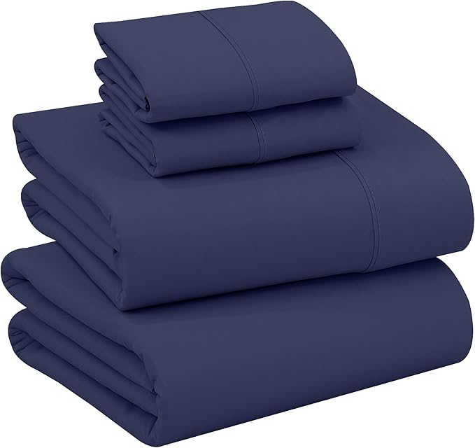 RUVANTI 100% Cotton Sheets Queen Size Set, 4 Pieces, Soft & Breathable Percale Weave Bedding, Deep Pocket 16", Hotel Standard, Crisp Cool Feeling, Durable, Perfect Dyed Bed Sheet, Crown Blue