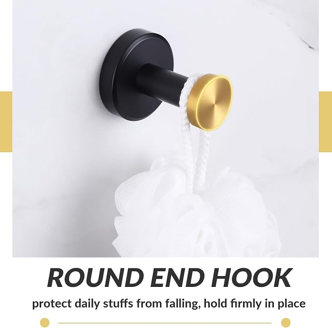 APLusee Black Gold Robe Towel Hook, Stainless Steel Coat Hanger, Clothes Holder for Bath Toilet Accessories, Wall Mounted