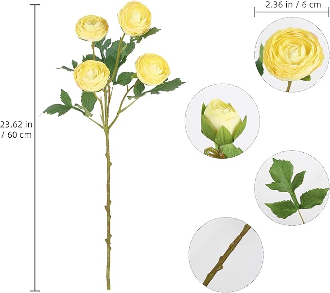 Yellow Ranunculus Artificial Flowers,3PCS 18 Heads Realistic Fake Peonies Faux Silk Ranunculus Flowers with Stems for Centerpieces Arrangements Wedding Party Home Decoration(Yellow)