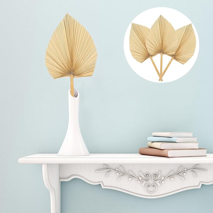 Unomor 3pcs Natural Dried Palm Leaf Decoration for Wedding Layout and Cocktail Party Adornments Premium Handmade Palm Fans for DIY Flower Arrangement Boho Wall Art and Window Display