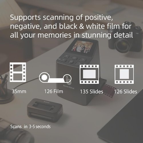 BEONEGLOBAL ClearScan MINI Film Scanner - 16MP Slide & Film Digitizer with 2.31" LCD Screen | Converts 35mm/135/126 Film to Digital Photos