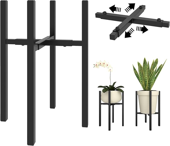 Adjustable Metal Plant Stand Indoor, Fits 9-15 Inch Pots, Mid Century Modern Gold Planter Holder,2 Heights, Heavy Duty 160 lb, Indoor Outdoor Corner Floor Pot Stand, Black