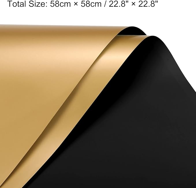 MECCANIXITY 20 Pcs Double Sided Color Flower Wrapping Paper Black+Gold 22.8"x22.8" Waterproof for Florist Bouquet Supplies, DIY Crafts, Gift Box Packaging