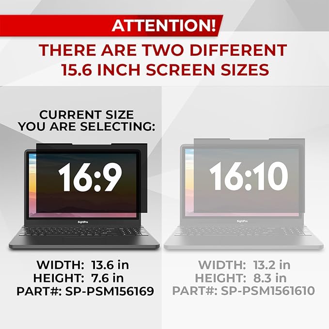SightPro Magnetic Laptop Privacy Screen 15.6 Inch 16:9 - Removable Computer Privacy Filter Shield and Protector