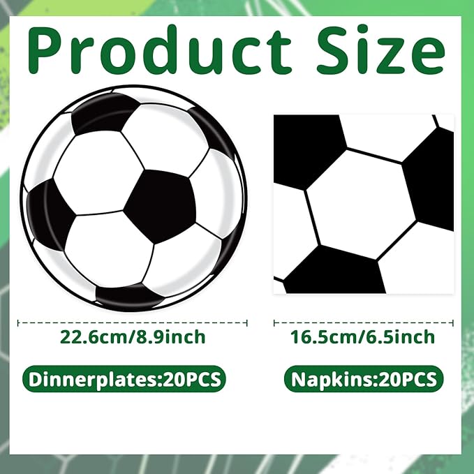 40 Pcs Soccer Plates And Napkins Party Supplies, Soccer Birthday Decorations Disposable Paper Tableware Set for Sports Theme Birthday Party Serves 20