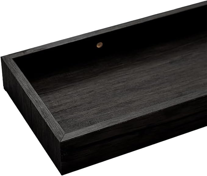 2 Pack 23.6 in Black Floating Shelves for Wall, Wooden Wall Shelves for Bedroom Living Room Kitchen, Modern and Rustic Bathroom Shelves with Raised Lip, Decor Floating Shelf for Storage Display