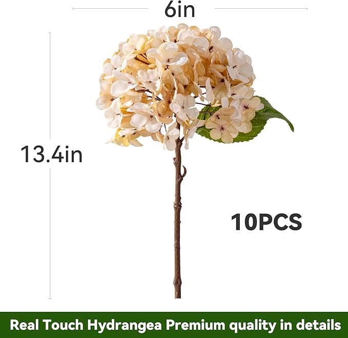 10PCS Fake Hydrangea Artificial Flowers Hydrangea Bouquet for Home Wedding Bridal Bouquet Office Party Table Centerpiece DIY Floral Decor (Autumn White)