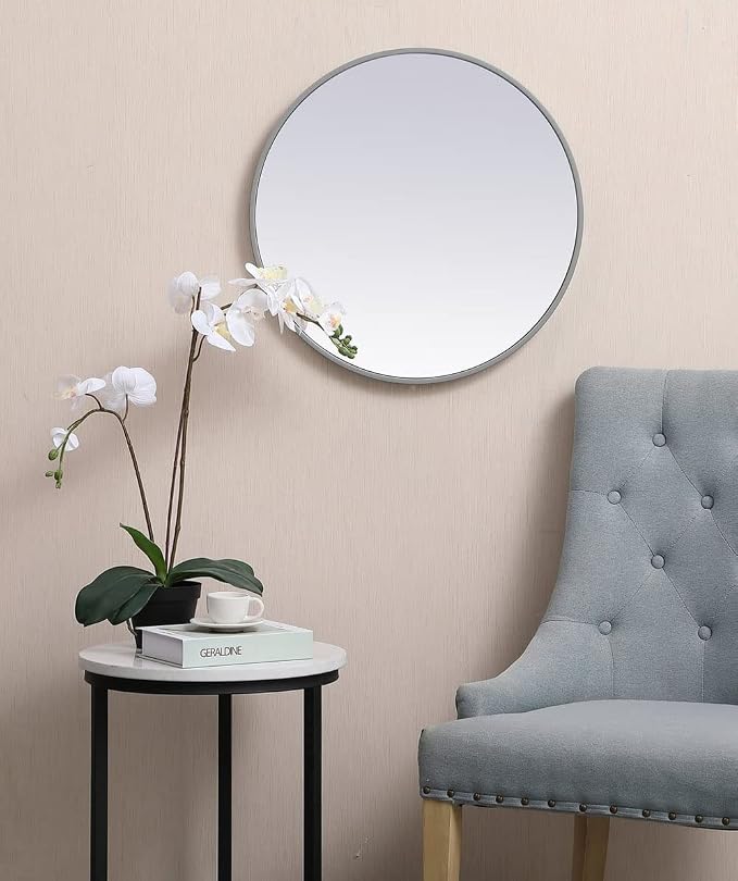 Elegant Decor Eternity 21" Round Mid Century Metal Frame Mirror in Black
