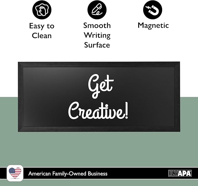 Ilyapa Extra Large Black Magnet Board for Wall - 58 x 25 Inches Wood Wall Hanging Menu for Restaurant, Food Truck, Kitchen or First Day, Black Color