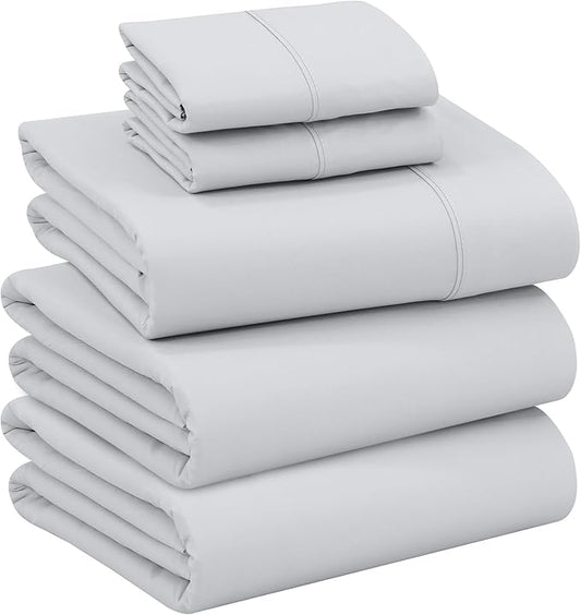 RUVANTI 100% Cotton Split King Sheets Sets for Adjustable Bed, 5 PCs, Soft & Breathable Percale Weave Bedding, Deep Pocket 16", Hotel Standard, Crisp Cool Feel & Durable, Dyed Sheet, Quiet Gray